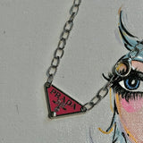 Prada Bag Tag Necklace - Pink/Silver on Silver Chain