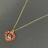 Red Blingy Heart Dior Pendant on Gold-Filled Link Chain Necklace