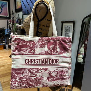 The Tote Bag - Canvas Dior in Cream/Deep Red