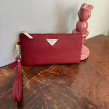 Deep Red Leather Wristlet Bag - w/Upcycled Prada Tag