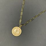 Round Gold LV Pendant Necklace on Gold-Filled Paperclip Chain
