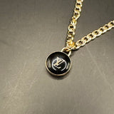 Black LV Charm Necklace - Gold-Filled Cuban Chain