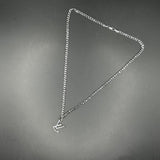 Silver LV Charm on White-Gold-Filled Chain Necklace