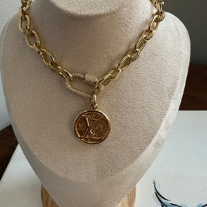 Repurposed LV Charm on Blingy Gold-Filled Necklace