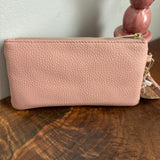 Pink Leather Wristlet Bag - w/Upcycled Prada Tag