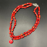 Red LV Pendant on Red Coral Beaded Necklace