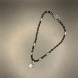 LV Lock Pendant on Black Jet Beaded Necklace