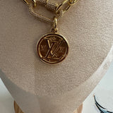 Repurposed LV Charm on Blingy Gold-Filled Necklace