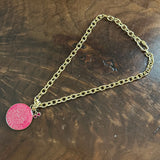 Upcycled LV Trunks & Bags Hot Pink Charm on Gold-Filled Chain Necklace