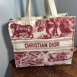 The Tote Bag - Canvas Dior in Cream/Deep Red