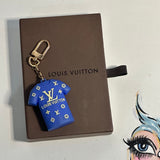 Upcycled LV Shirt Bag Charm in Blue/Yellow