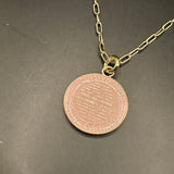 Large Pale Pink LV Trunks & Bags Pendant on Gold-Filled Paperclip Chain Necklace