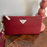 Deep Red Leather Wristlet Bag - w/Upcycled Prada Tag