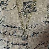 Key to My Heart - Brass LV Padlock & Key - Double Layer Necklace