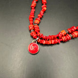 Red LV Pendant on Red Coral Beaded Necklace