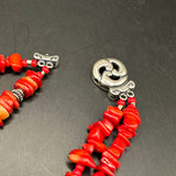 Red LV Pendant on Red Coral Beaded Necklace