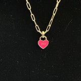 Hot Pink Dior Heart Zipper Pull Necklace with Gold-Filled Paperclip Chain