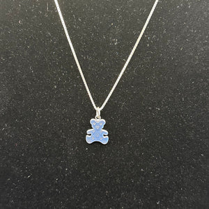 Silver LV Bear Charm on Sterling Box Chain Necklace
