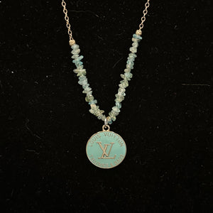 Turquoise LV Trunks & Bags Zipper Pull on Beaded Apatite Necklace