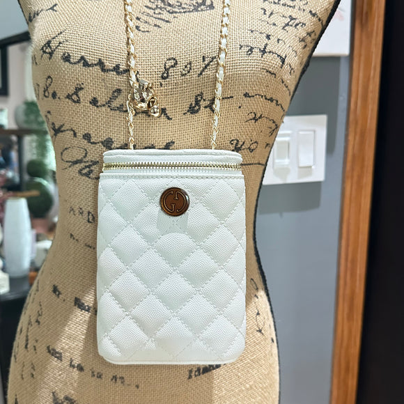 Button Bag - Quilted White Phone Crossbody with Gucci GG Button