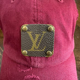 Upcycled LV Patch on Distressed Wine Hat