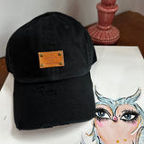 Black Distressed Hat with LV Leather Patch (GREAT FOR MEN!)