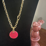 Upcycled LV Trunks & Bags Hot Pink Charm on Gold-Filled Chain Necklace