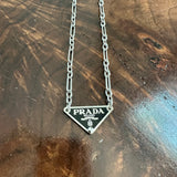 Prada Bag Tag Necklace - Black/Silver on White Gold Chain