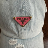 Upcycled Pink/Gold Prada Tag Hat in Light Denim
