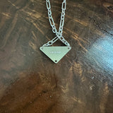 Prada Bag Tag Necklace - Black/Silver on White Gold Chain