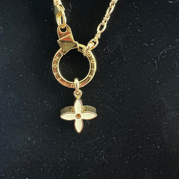 Repurposed LV Keyring  on Gold-Filled Chain with Quatrefoil