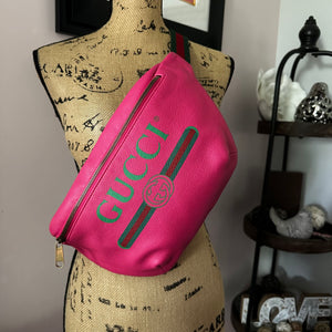 Gucci Sherry Line Pink Leather Sling Bag/Fanny Pack/Bumbag