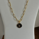 Black LV Trunks & Bags Zipper Pull on Gold-Filled Paperclip Chain