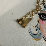 Prada Bag Tag Necklace - Pink/Gold on Gold-Filled Paperclip Chain