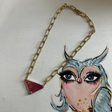 Prada Bag Tag Necklace - Pink/Gold on Gold-Filled Paperclip Chain