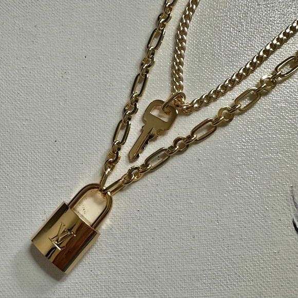 Key to My Heart Brass Padlock Double Layer Necklace