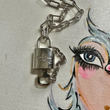 Key to My Heart Silver Padlock Necklace with White GF Paperclip Chain