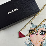 Prada Bag Tag Necklace - Pink/Gold on Gold-Filled Paperclip Chain