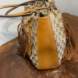 The Owl - Vintage GG Bucket Bag in Brown with Fringe