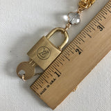 Key to My Heart Brass Padlock & Quatrefoil Crystal on Curb Chain