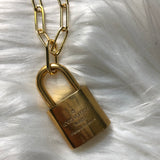 Key to My Heart Brass Padlock Paperclip Chain Necklace