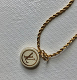 Cream/Gold LV Button Necklace - Gold Filled Rope Chain