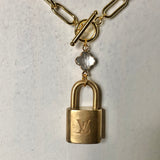 Lock up My Heart Brass Padlock & Quatrefoil Crystal on Paperclip Chain