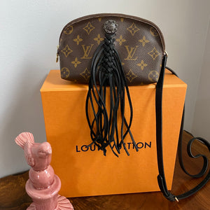 The Junco Crossbody Bag - Vintage Monogram with black fringe