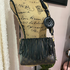 The Partridge - Vintage Monogram in Black Fringe Crossbody Bag