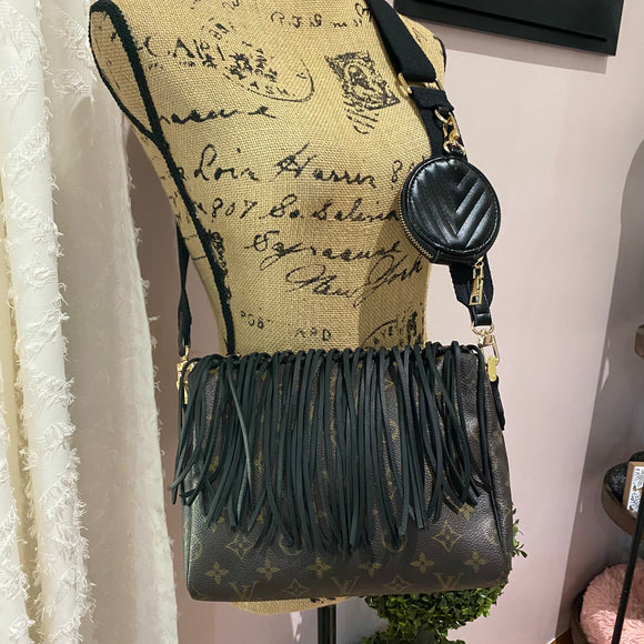 The Partridge - Vintage Monogram in Black Fringe Crossbody Bag