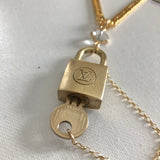 Key to My Heart Brass Padlock & Quatrefoil Crystal on Curb Chain