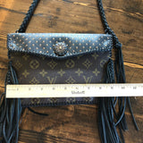 The Fringed Robin - Black/Gold Dot Monogram Crossbody