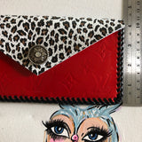 The SHORT Wren - Red/Leopard Vintage Wristlet Bag