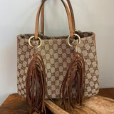 The Owl - Vintage GG Bucket Bag in Brown with Fringe